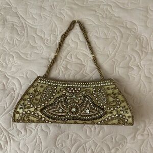 Elegant Gold Beaded Women's Clutch Indian Bag Wedding Party Handmade Purse